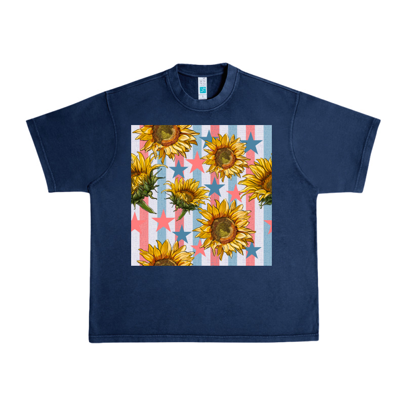 Patriotic Sunflowers Stripes And Stars Seamless Patrern Urban Heavy Tee by BundleAndBundleShop | Teevron