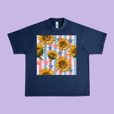 Patriotic Sunflowers Stripes And Stars Seamless Patrern Urban Heavy Tee Designed By Bundleandbundleshop