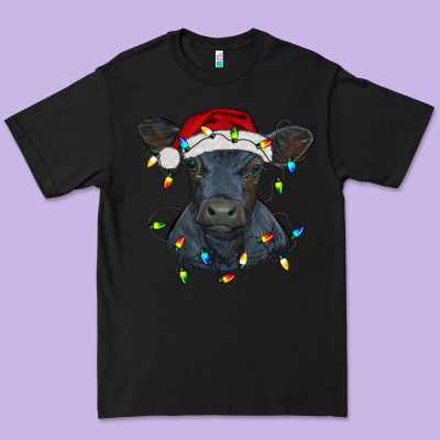 Christmas Baby Black Angus Calf With Lights Premium Tee Designed By Ranaportraitstore