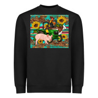 Western Farm Tractor Pig Rooster Cow Sunflowers Heavyweight Sweatshirt | Teevron