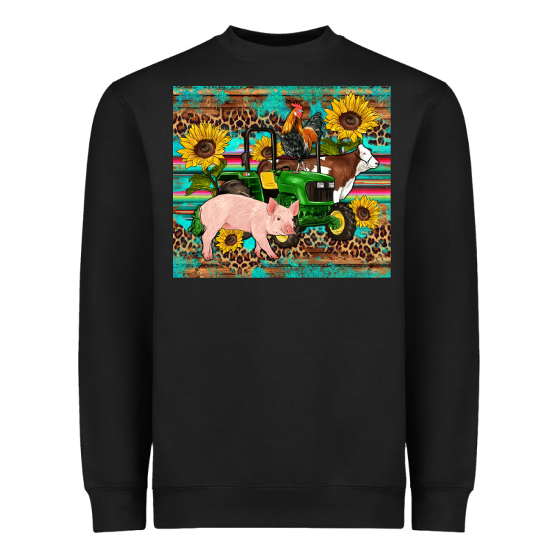 Western Farm Tractor Pig Rooster Cow Sunflowers Heavyweight Sweatshirt by Artiststas | Teevron