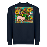 Navy western farm tractor pig rooster cow sunflowers Heavyweight Sweatshirt - Artiststas
