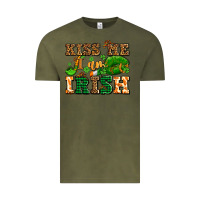 Vintage Olive kiss me i am irish  with lips and shamrocks Vintage Tee - AdoDesignShop