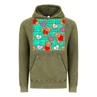 Vintage Olive valentines day teddy bears and cookies seamless pattern Vintage Hoodie - BundleAndBundleShop