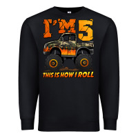 Black i'm five this is how i roll monster truck birthday Premium Sweatshirt - Jasminsmagicworld