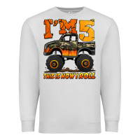 Dove Grey i'm five this is how i roll monster truck birthday Premium Sweatshirt - Jasminsmagicworld