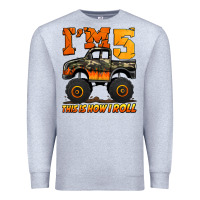 Heather Grey i'm five this is how i roll monster truck birthday Premium Sweatshirt - Jasminsmagicworld