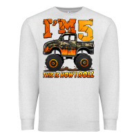 Oatmeal Heather i'm five this is how i roll monster truck birthday Premium Sweatshirt - Jasminsmagicworld