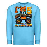 Ocean Blue i'm five this is how i roll monster truck birthday Premium Sweatshirt - Jasminsmagicworld