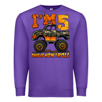 Purple i'm five this is how i roll monster truck birthday Premium Sweatshirt - Jasminsmagicworld