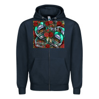Navy floral american football  helmet Zipper Hoodie - NancyCooperArtShop