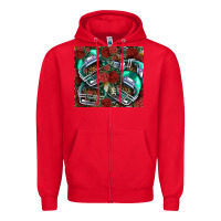 Red floral american football  helmet Zipper Hoodie - NancyCooperArtShop
