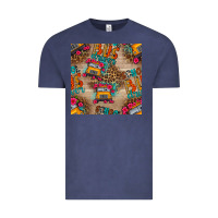 Vintage Denim school bus driver and flower seamless patterns Vintage Tee - BundleAndBundleShop