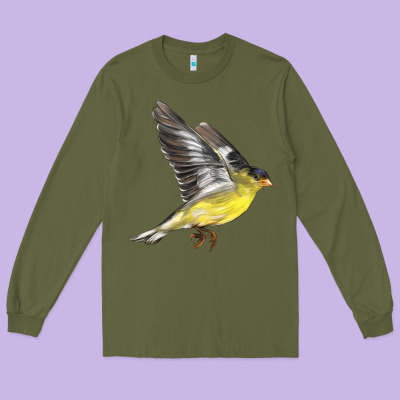 Flying American Goldfinch Long Sleeve Tee Designed By Lillyallendesigns