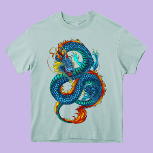 Blue Dragon Heavy Core Tee Designed By Ranaportraitstore