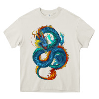 Cream blue dragon Heavy Core Tee - RanaPortraitStore