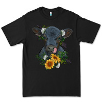 Black baby cow black angus calf with flowers Premium Tee - RanaPortraitStore