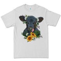 Dove Grey baby cow black angus calf with flowers Premium Tee - RanaPortraitStore