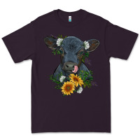 Plum baby cow black angus calf with flowers Premium Tee - RanaPortraitStore