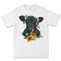 White baby cow black angus calf with flowers Premium Tee - RanaPortraitStore