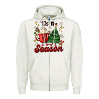 Oatmeal Heather 'tis the season with christmas tree and hot cocoa Zipper Hoodie - MaliasSmallBusiness