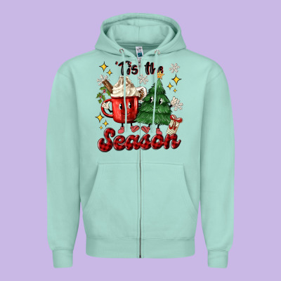 'tis The Season With Christmas Tree And Hot Cocoa Zipper Hoodie Designed By Maliassmallbusiness