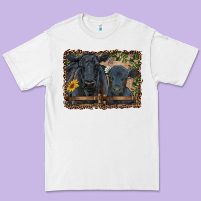Western Black Angus Cattle And Calf With Leopard Premium Tee Designed By Ranaportraitstore