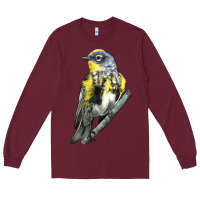 Burgundy yellow rumped warbler Long Sleeve Tee - LillyAllenDesigns