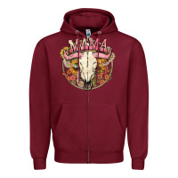 Burgundy bullskull mama Zipper Hoodie - NancyCooperArtShop