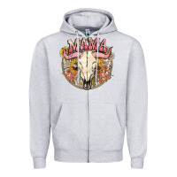 Heather Grey bullskull mama Zipper Hoodie - NancyCooperArtShop