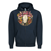 Navy bullskull mama Zipper Hoodie - NancyCooperArtShop