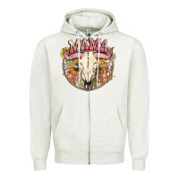 Oatmeal Heather bullskull mama Zipper Hoodie - NancyCooperArtShop
