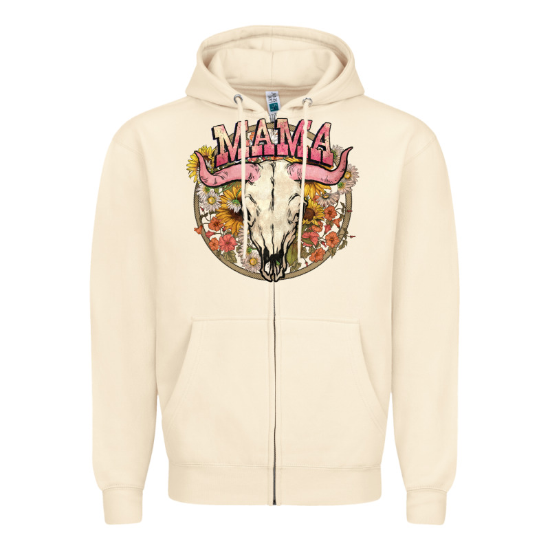 Bullskull Mama Zipper Hoodie by NancyCooperArtShop | Teevron