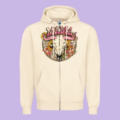 Bullskull Mama Zipper Hoodie Designed By Nancycooperartshop