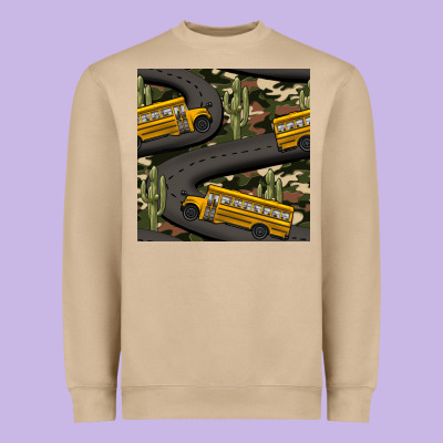 Cactus Camouflage School Bus Seamless Pattern Heavyweight Sweatshirt Designed By Bundleandbundleshop