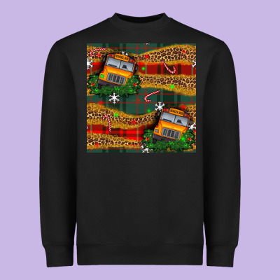 Christmas School Bus Seamless Pattern Heavyweight Sweatshirt Designed By Bundleandbundleshop