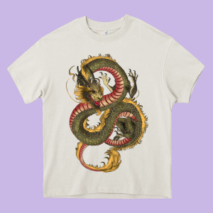Green And Yellow Dragon Heavy Core Tee Designed By Ranaportraitstore
