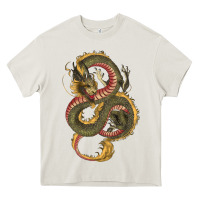 Cream green and yellow dragon Heavy Core Tee - RanaPortraitStore