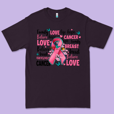 Breast Cancer Ribbons With Cancer Words Premium Tee Designed By Adodesignshop