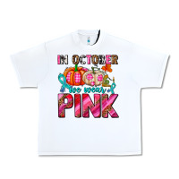 In October We Wear Pink With Pumpkins Urban Heavy Tee | Teevron