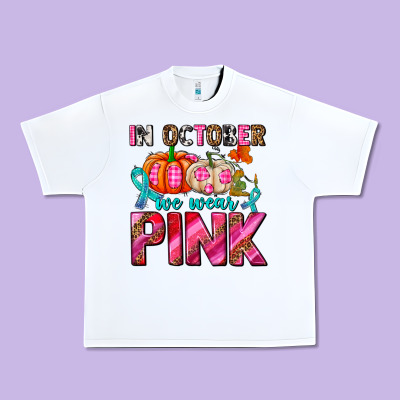 In October We Wear Pink With Pumpkins Urban Heavy Tee Designed By Adodesignshop