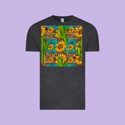 Sunflower And Cactus Seamless Pattern Vintage Tee Designed By Bundleandbundleshop