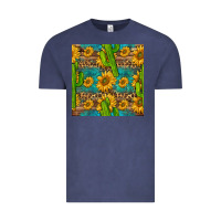 Vintage Denim sunflower and cactus seamless pattern Vintage Tee - BundleAndBundleShop