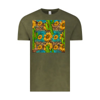 Vintage Olive sunflower and cactus seamless pattern Vintage Tee - BundleAndBundleShop