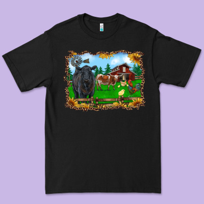 Western Barnyard Black Angus Cattle Longhorn Rooster And Chicks Premium Tee Designed By Ranaportraitstore