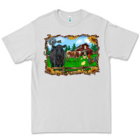 Dove Grey western barnyard black angus cattle longhorn rooster and chicks Premium Tee - RanaPortraitStore