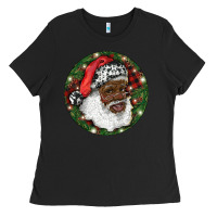 Black African American Santa Christmas Ladies Tee - RanaPortraitStore
