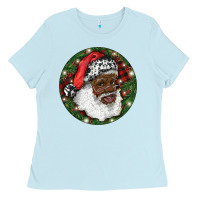 Baby Blue African American Santa Christmas Ladies Tee - RanaPortraitStore