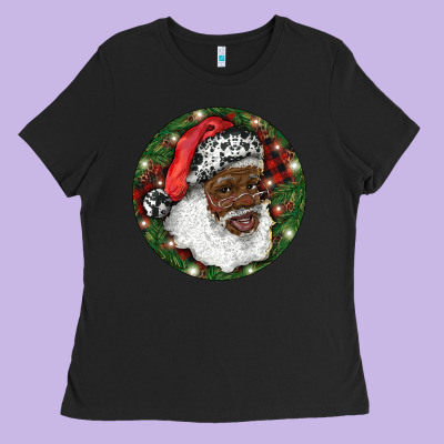 Ladies Tee African American Santa Christmas