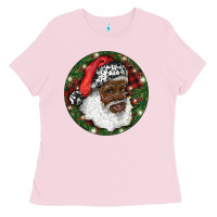 Bubblegum Pink African American Santa Christmas Ladies Tee - RanaPortraitStore